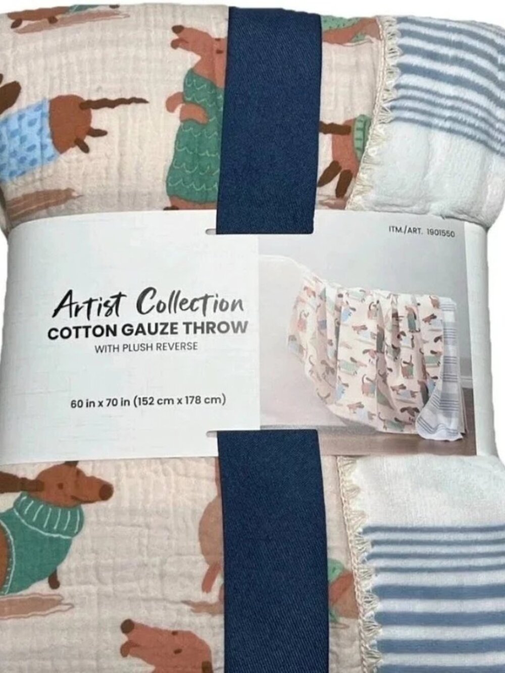Artist Collection Cotton Gauze Throw, Dog, , 60” x 70” - Picture 3 of 7